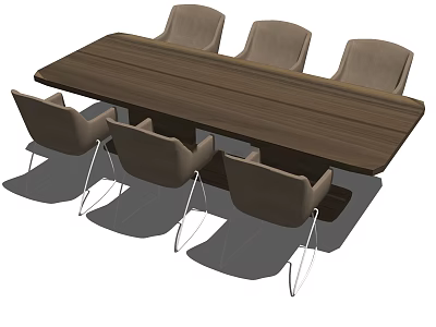 Modern Wooden Office Desk Long Rectangular Tabletop With Six Gray Chairs Metal Legs Contemporary Workspace 3d model