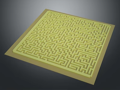 Yellow Square Furniture Mat Featuring Intricate Maze Pattern Design And Texture 3d model