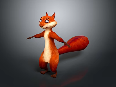 Cute Cartoon Squirrel With Reddish Brown And White Fur Big Tail Standing Pose 3d model