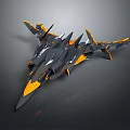 Futuristic Black And Orange Fighter Jet 3D Model With Sharp Wings And Aerodynamic Design