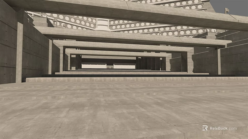 Modern Concrete Architectural Structure With Layered Beams And Open Space 3d model