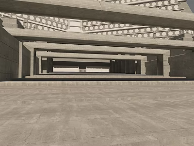 Modern Concrete Architectural Structure With Layered Beams And Open Space 3d model