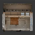 Abandoned Building Interior With Exposed Wooden Ceiling Damaged Walls Broken Windows And Floor Drainage Grate
