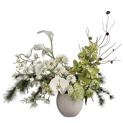 Elegant Decorative Ornament Arrangement With Flower Bouquet Green Plants And Decorative Branches 3d model
