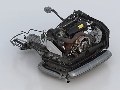 Detailed 3D Rendered Engine with Turbine Pipes and Mechanical Components 3d model