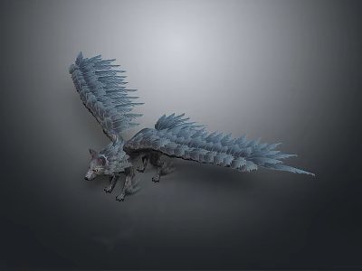 Game Movie Character Fantasy Winged Wolf Creature With Angular Feathered Wings Design 3d model