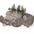 Green Plants And Small Trees Growing In Natural Soil With Rocks