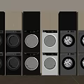 Modern Stacked Black And White Washing Machines For Home Laundry Area