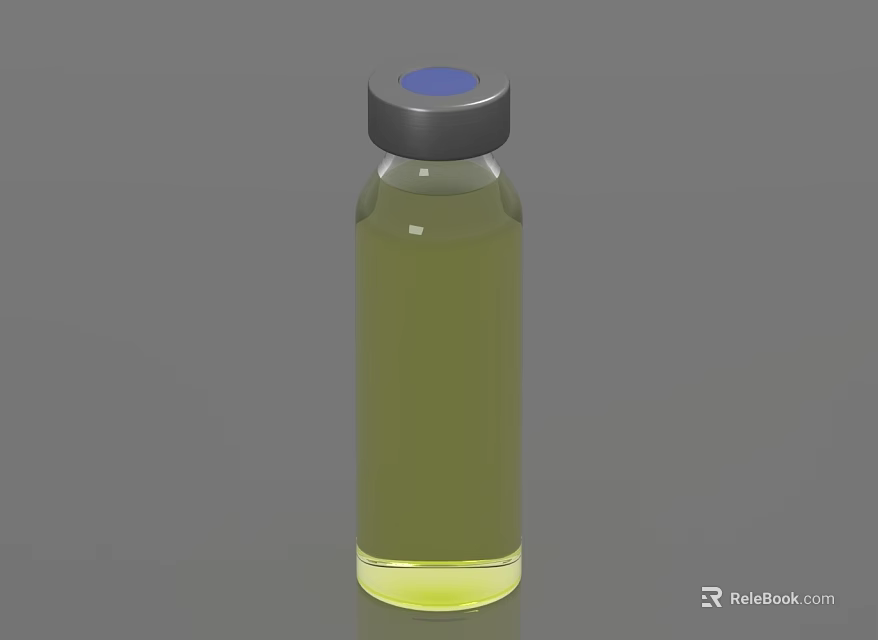 Medical Glass Vial For Pharmaceutical Use With Yellow Liquid And Dark Cap 3d model 