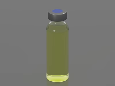 Medical Glass Vial For Pharmaceutical Use With Yellow Liquid And Dark Cap 3d model