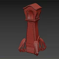 Vintage Red Grandfather Clock With Green Base And Classic Design Elements