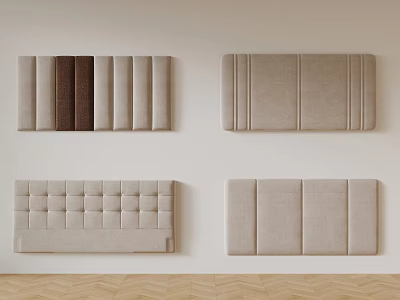 Four Upholstered Headboard Styles With Tufted Padded Details And Neutral Tones 3d model