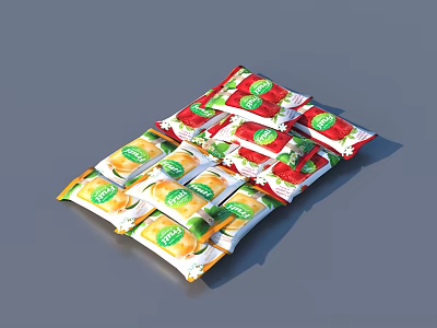 Colorful Red And Yellow Packaged Food Snacks In Individual Fresh Servings 3d model