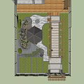 Garden Courtyard Design With Wooden Pergola Gazebo Pond Stone Pathway And Lush Green Plants