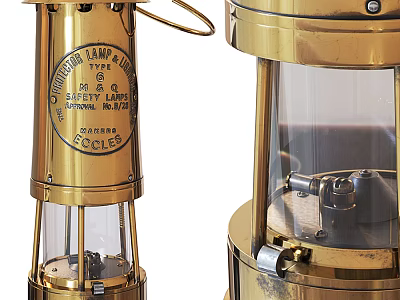 Vintage British Brass Candle Lantern with Glass Shade and Metal Handle 3d model