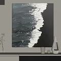 Black And White Abstract Painting With Textured Brush Strokes For Modern Interior Wall Decor