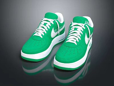 Green Low Top Sneakers with White Laces White Sole and Side White Logo Design 3d model