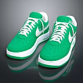 Green Low Top Sneakers with White Laces White Sole and Side White Logo Design