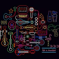 Colorful Decorative Neon Lights Featuring Guitar Microphone Wine Bottle Stars and Flamingo