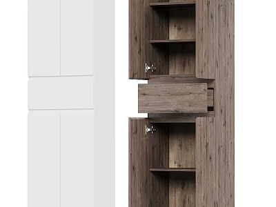 Modern Decorative Cabinet With Wooden Texture Open Shelves And White Panels 3d model