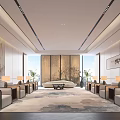 Modern Conference Room Interior With Chinese Landscape Painting Sofas Rug And Elegant Lighting