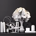 Modern Decorative Ornament Set With Golden Dried Grass Silver Vase Geometric Ring And Books