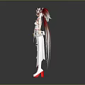 Anime Style 3D Character Model With Red White Outfit Long Hair And Boots