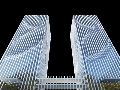 Two Modern High Rise Office Towers With Glass Facade Vertical Stripes And Architectural Design 3d model