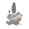 White Modern Vanity Table With Oval Mirror Cosmetic Organizers Potted Plant And Accent Chair