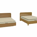 Double Bed with Wooden Headboard and Frame Light-Colored Natural Labeled Mattress