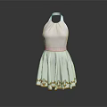 Elegant White Halter Neck Dress With Golden Decorations And Hem Patterns