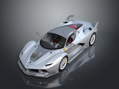 Silver Ferrari Supercar With Sleek Design Rear Spoiler And Red Seats 3d model