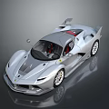 Silver Ferrari Supercar With Sleek Design Rear Spoiler And Red Seats
