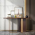 Elegant Modern Console Table Interior With Marble Wall Metal Frame And Decorative Paintings 3d model