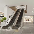 Bright Spacious Modern Shopping Mall Lobby With Central Escalators And Surrounding Retail Brand Stores