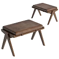 Brown Leather Upholstered Benches With Wooden Frame And Modern Design