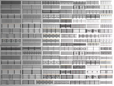 Collection of Various Fence Designs Featuring Decorative Patterns and Styles 3d model