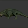 Realistic Green Dinosaur Model with Open Mouth and Sharp Teeth Standing on Shiny Surface