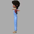 Cartoon Woman In Blue Overalls And Red Plaid Shirt With Arms Outstretched On Gray Background