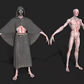 Cloaked And Emaciated Game Movie Characters With Red Markings And Pale Skin