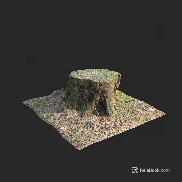 Rustic Wooden Stump Decor With Natural Stone And Green Grass Elements 3d model 