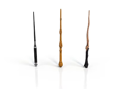 Magical Wizard Weapons Three Different Wands With Carved Handles And Decorative Designs 3d model