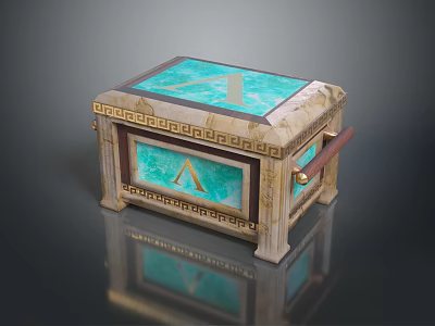 Ornate Decorative Box With Turquoise Top Greek Key Pattern And Gold Trim 3d model