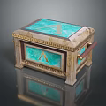 Ornate Decorative Box With Turquoise Top Greek Key Pattern And Gold Trim