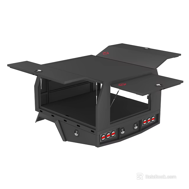 Black Expandable Equipment With Folding Panels Control Buttons And Indicator Lights 3d model