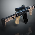 Tactical Assault Rifle Black And Tan Color With Scope Magazine And Ergonomic Grip Design