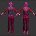 3D Character Model Front And Back View Red Shirt Blue Vest Red Pants Black Gloves