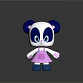 Cute Panda Themed Game Movie Character With Blue Ears Pink Overalls Dress And Big Eyes