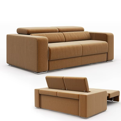 Contemporary Brown Upholstered Sofa With Stitched Details And Ottoman 3d model