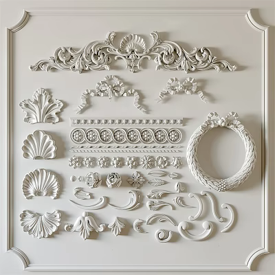 Decorative Carved Ornaments With Scallop Circular Wreath Scroll Designs For Interior Decoration 3d model
